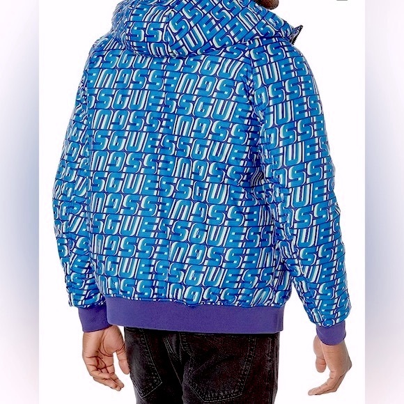 GUESS Eco Elvis ! Reversible ! Logo-Print Puffer Jacket Hooded โจ Size S | logo - Picture 14 of 16